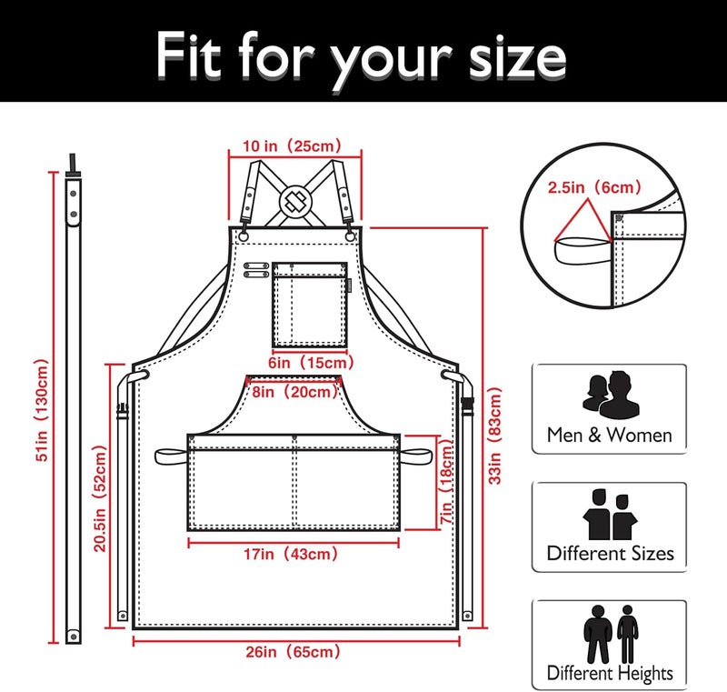 Stenffy Store Kitchen Apron, Work Apron, Canvas, Multiple Pockets, Gardening, Painting, BBQ, Artist, Carpenter, Sizes M to XXL, Black - Image 5