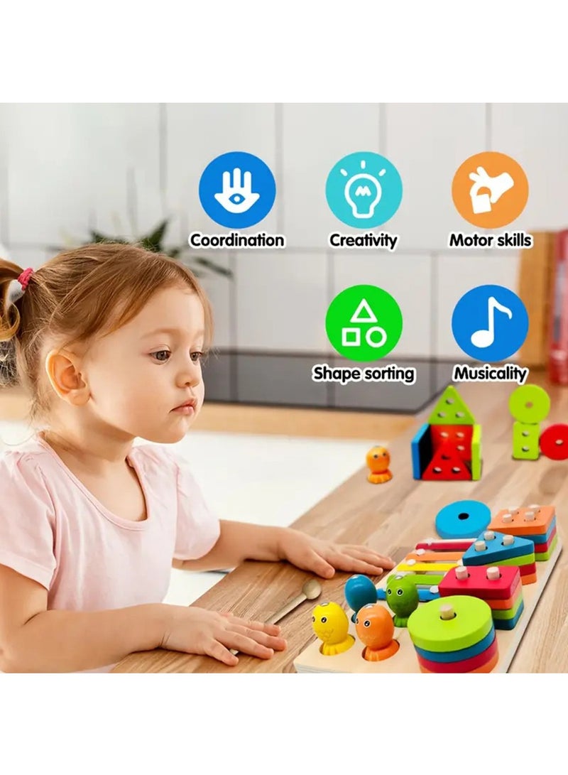 Arabest Baby Sorting Toys for 1 2 3 4 5Years Old, Stacking Toys Wooden Blocks, Montessori Fine Motor Game for Colors and Shapes Recognition, Birthday Preschool Kids Baptism Gift  - Image 5