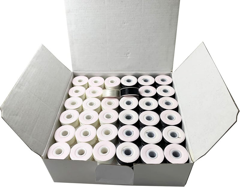 HimaPro 144 Prewound Bobbins for Embroidery Machines Size L (SA155) Cardboard Sided Good for Brother, Babylock, Janome, Bernina, Husqvarna, Pfaff Embroidery Machines Etc (Black & White) - 60 Weight - Image 5