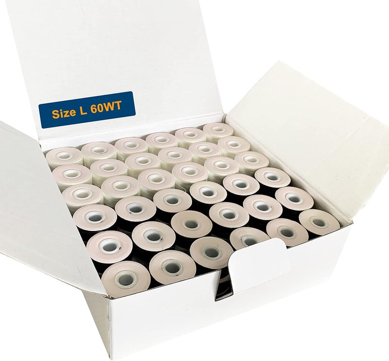 HimaPro 144 Prewound Bobbins for Embroidery Machines Size L (SA155) Cardboard Sided Good for Brother, Babylock, Janome, Bernina, Husqvarna, Pfaff Embroidery Machines Etc (Black & White) - 60 Weight - Image 1