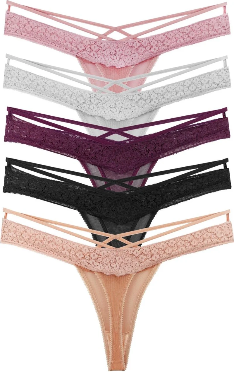 Sensu Women's Butterfly Model Stringed Lacy Thong Set of 5 KTS2070