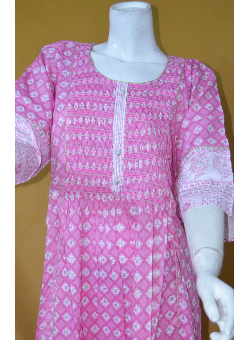 Zainah Women's Three-Quarter Sleeve Midi Dress with Embroidered Round Neck and Full Floral Print - Summer, Smart Casual, Modest, Cotton Blend  - Image 2
