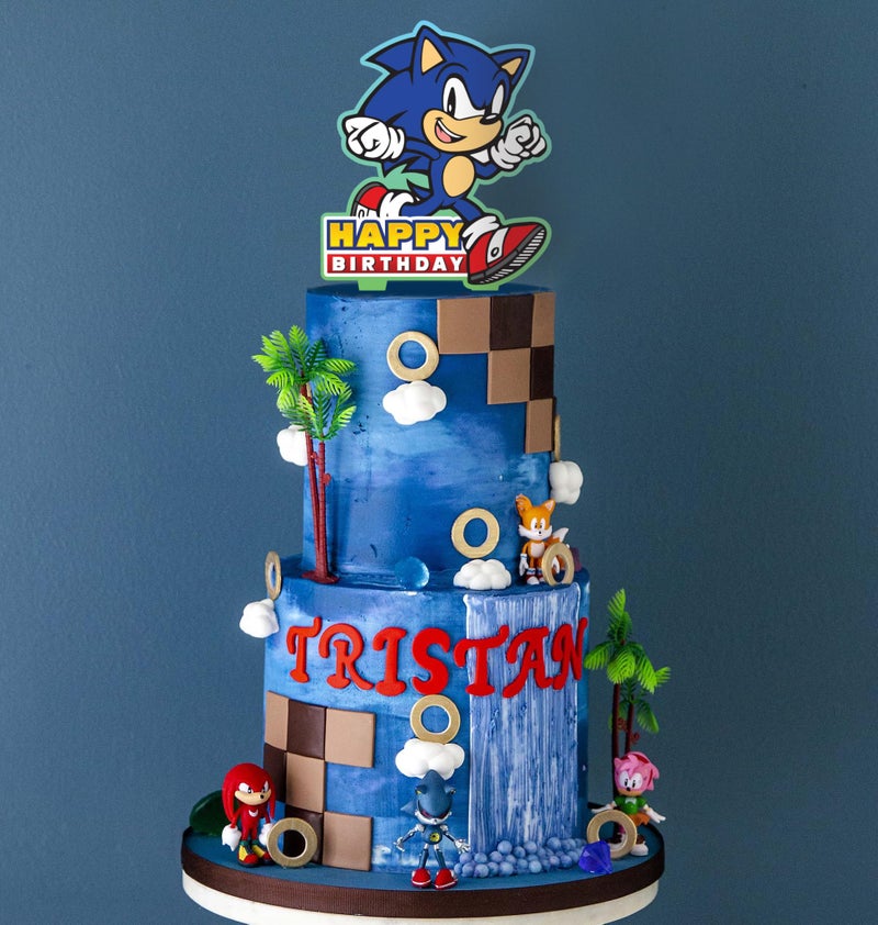 Think Green Fun Sonic Gamer Birthday Cake Topper Party Decor - Image 4