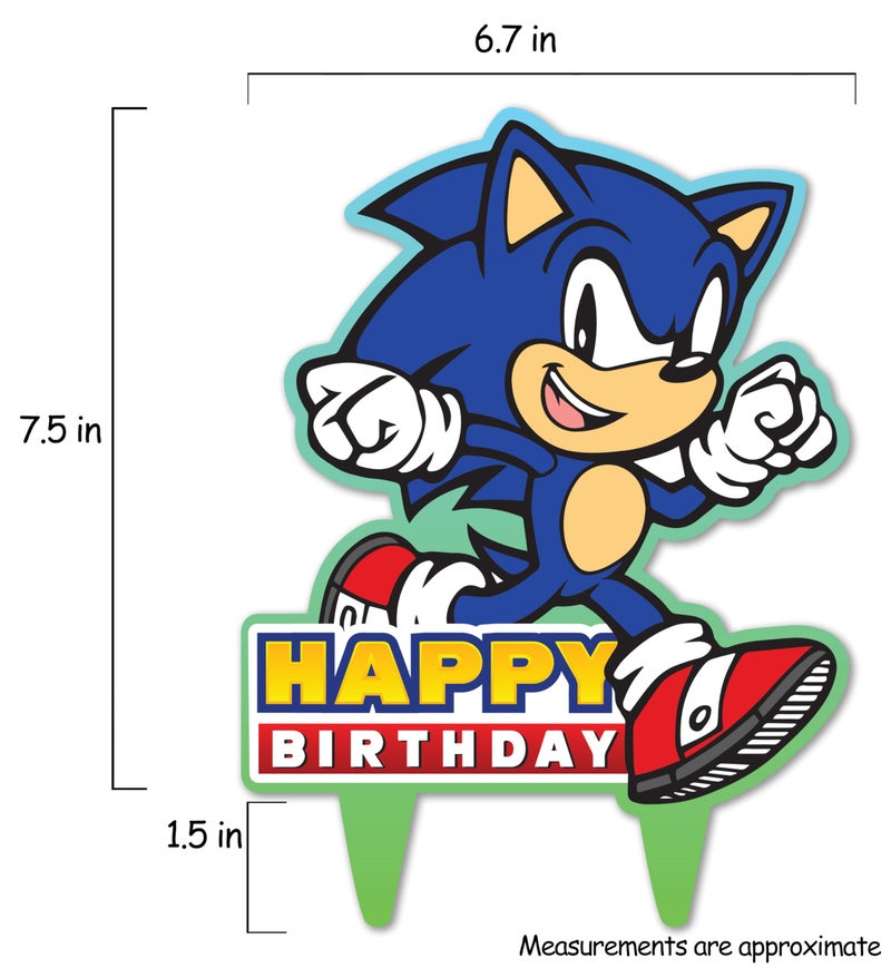 Think Green Fun Sonic Gamer Birthday Cake Topper Party Decor - Image 3
