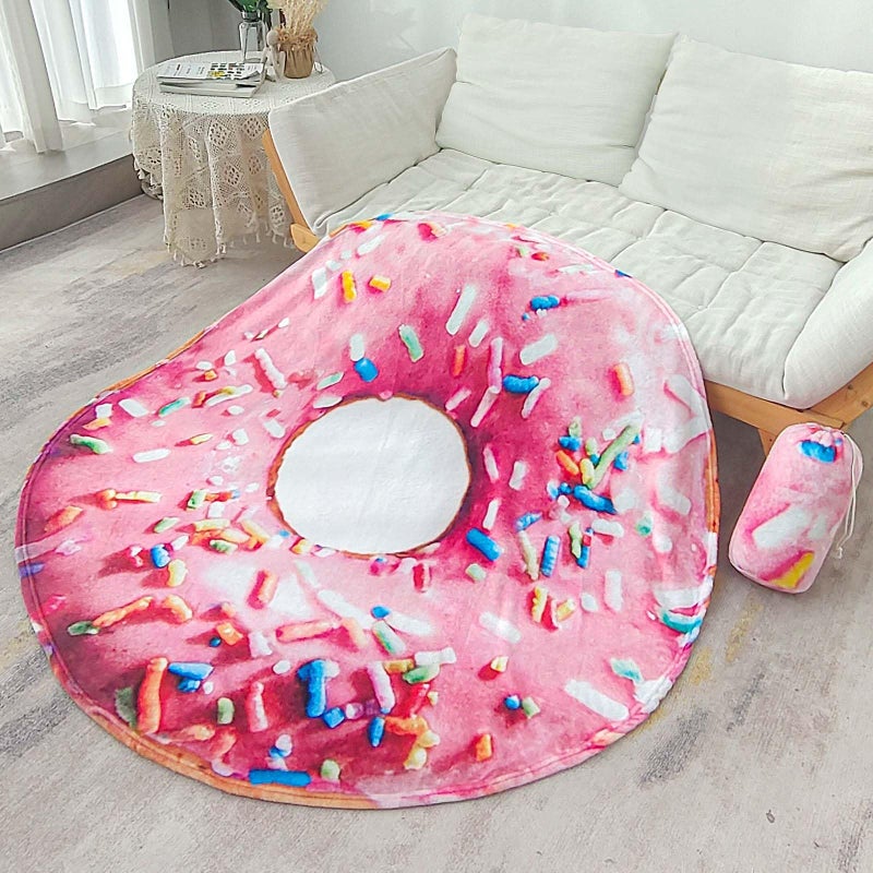 Bnuitland Bnuitland Pink Donut Blanket 300GSM Double Sided Giant Funny Gift Throw with Donut Pouch Realistic Super Soft Taco Food Blanket Novelty Sofa Blanket for Kids/Pets and Adults  - Image 3