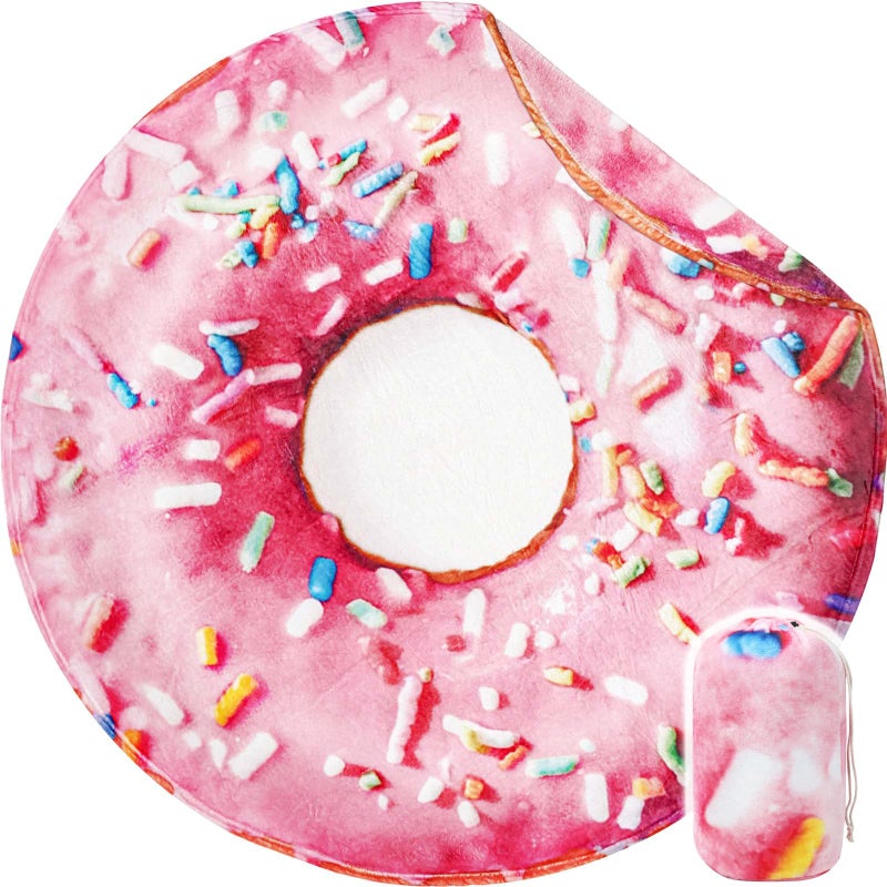 Bnuitland Bnuitland Pink Donut Blanket 300GSM Double Sided Giant Funny Gift Throw with Donut Pouch Realistic Super Soft Taco Food Blanket Novelty Sofa Blanket for Kids/Pets and Adults  - Image 2
