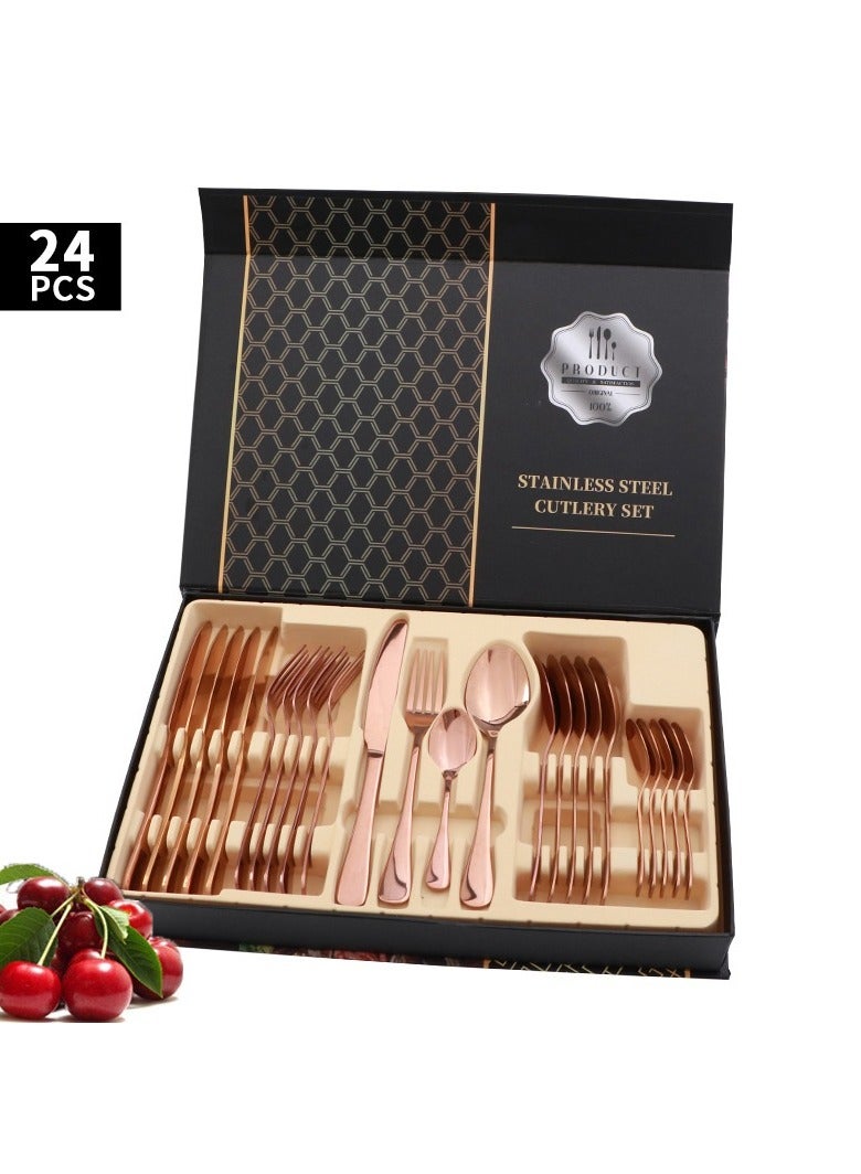 Y&D 24-Piece Steak Knife Fork Spoon Cutlery Gift Box Set 