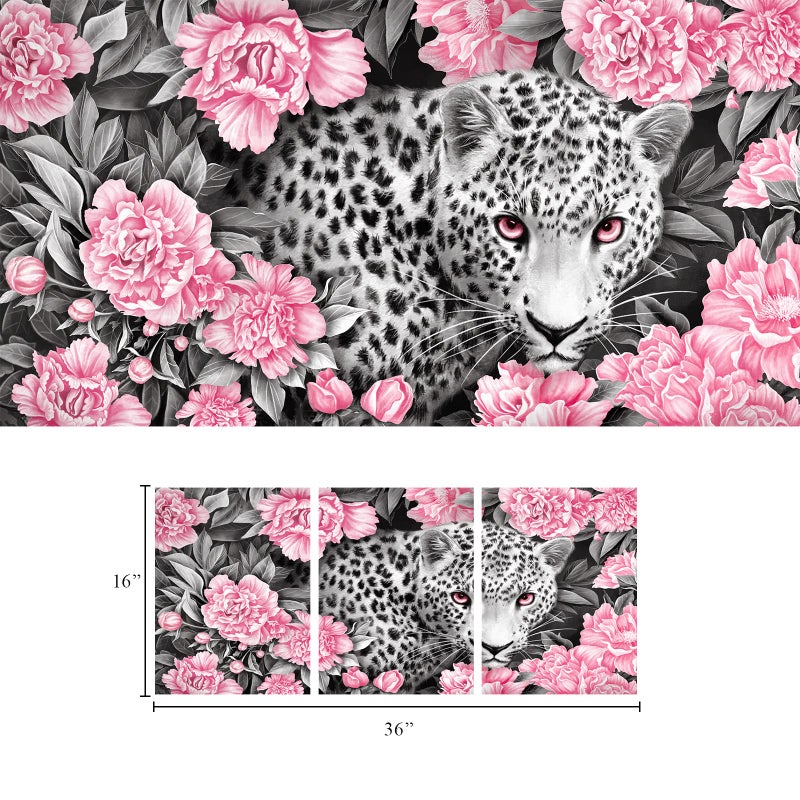 Visual Art Decor Picture for Bedroom Wall Decoration Black and White Leopard in Pink Poenies Blossom Flowers Painting Giclee Canvas Prints Artwork for Modern Bathroom Living Room Office Contemporary - Image 5