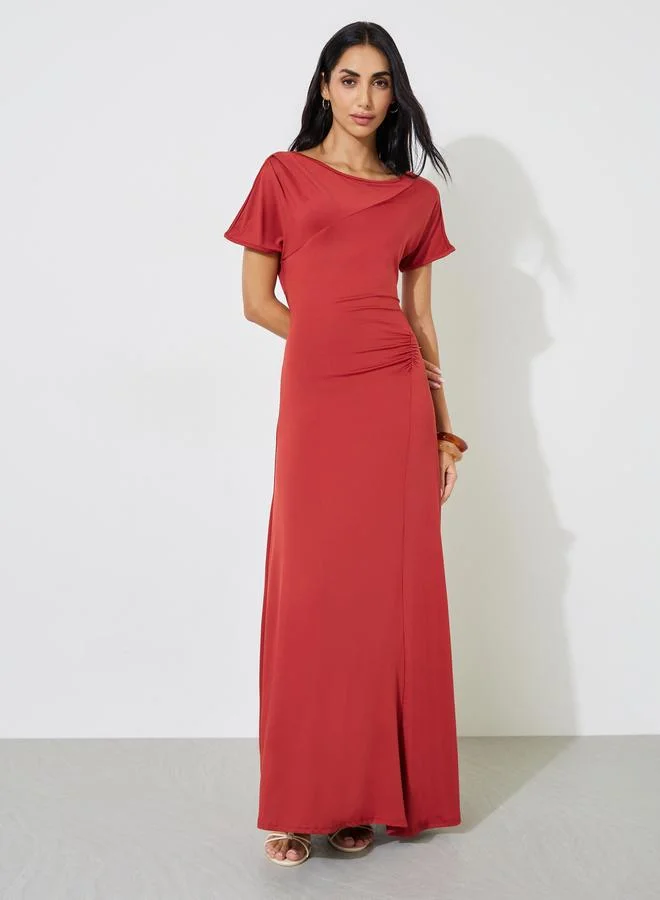 ستايلي Red Solid Side Gathered Detail A-Line Maxi Dress