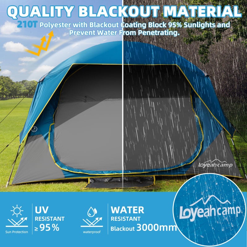 LOYEAHCAMP 4 Person Blackout Camping Tent, Easy Setup Waterproof Family Dome Tent for Camping with Rainfly, Portable Double Layer Large Family Tent for Outdoor Camping&Hiking - Image 4