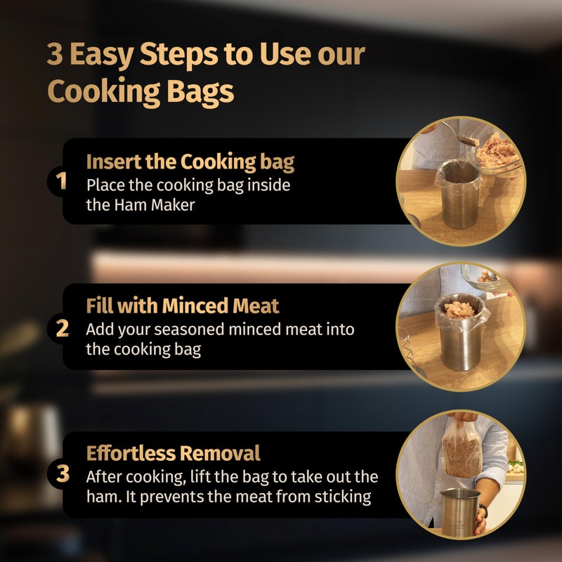 Matiks Ham Press Cooking Poly Bags for Boiling compatible with Ham Maker, Healthy Food Boil Bag Perfect for Lunch Deli Meat, Seafood, Vegetables, BPA-Free Plastic Freezer Bag, 8'' x 14'', 40 Bags by Matiks - Image 5