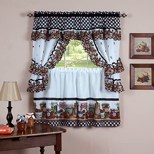 Achim Printed Cottage Tier and Swag Window Curtain Set - 57 Inch Width, 36 Inch Length - Mason Jars - Light Filtering Drapes for Kitchen, Living & Dining Room by Achim Home Decor - Image 1