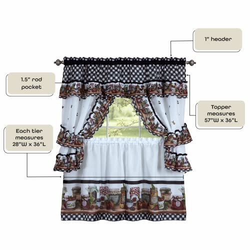 Achim Printed Cottage Tier and Swag Window Curtain Set - 57 Inch Width, 36 Inch Length - Mason Jars - Light Filtering Drapes for Kitchen, Living & Dining Room by Achim Home Decor - Image 5