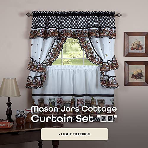 Achim Printed Cottage Tier and Swag Window Curtain Set - 57 Inch Width, 36 Inch Length - Mason Jars - Light Filtering Drapes for Kitchen, Living & Dining Room by Achim Home Decor - Image 2