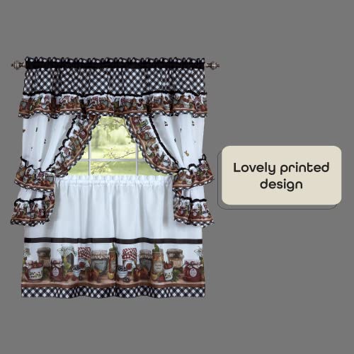 Achim Printed Cottage Tier and Swag Window Curtain Set - 57 Inch Width, 36 Inch Length - Mason Jars - Light Filtering Drapes for Kitchen, Living & Dining Room by Achim Home Decor - Image 3