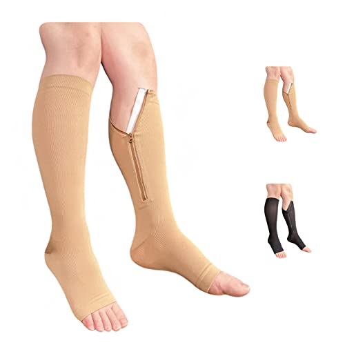 Ziperior Inside Leg Zipper 2030 mmHg Compression Grade Calf Open Toe Socks Nude LargeXLarge - Image 2