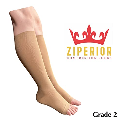 Ziperior Inside Leg Zipper 2030 mmHg Compression Grade Calf Open Toe Socks Nude LargeXLarge - Image 5