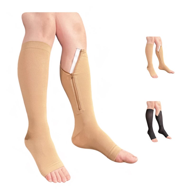 Ziperior Inside Leg Zipper 2030 mmHg Compression Grade Calf Open Toe Socks Nude LargeXLarge - Image 3