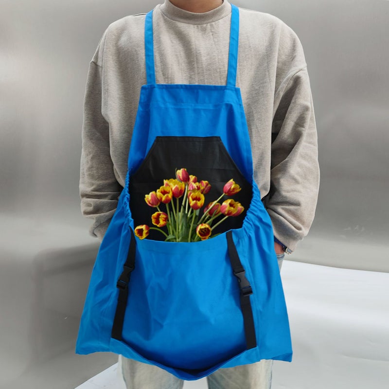 Garden Picking Apron Large Pocket Orchard Fruit Storage Bag Multi-purpose Backpack Apron Vegetable Garden Foraging Bag Blue