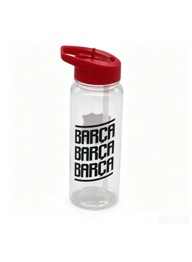 FC Barcelona Plastic Water Bottle 600ml with Straw Lid, BARCA Football Leakproof School Bottle for Boys, Teens & Kids, Reusable Sports Bottle for Gym, Travel & Outdoor Use (Green & Black)