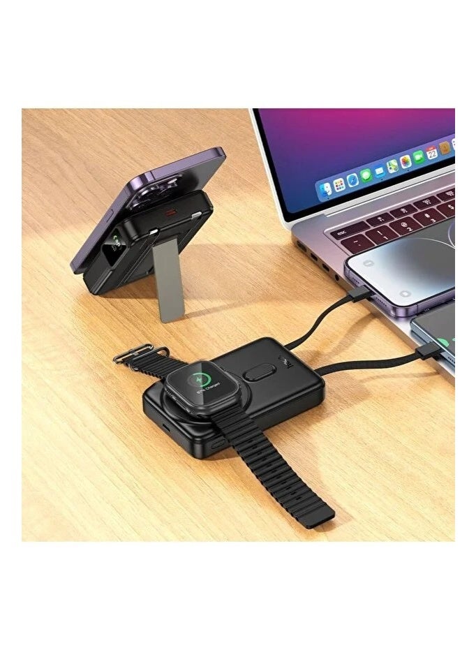 HOCO Q48 Magnetic Wireless Power Bank 10000mAh – 20W PD Fast Charging, 4-in-1 with Built-in Cables - Image 1