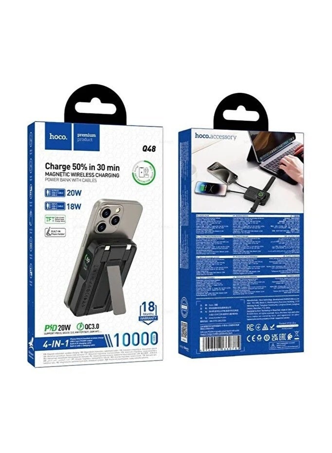HOCO Q48 Magnetic Wireless Power Bank 10000mAh – 20W PD Fast Charging, 4-in-1 with Built-in Cables - Image 4