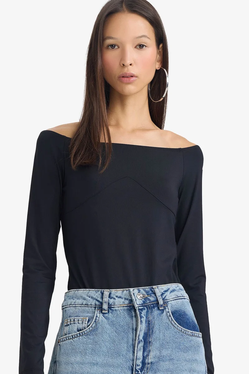 Defacto Boat Neck Long Sleeve Bodysuit
