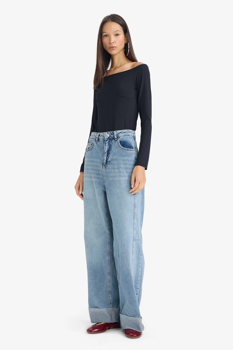 Defacto Boat Neck Long Sleeve Bodysuit
