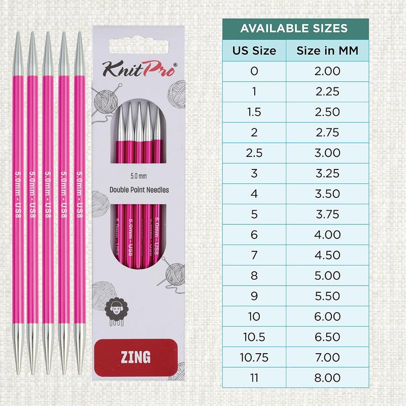 KnitPro Zing Double Pointed Needles 6" (15cm) | US Size 8 (5mm) - Image 4