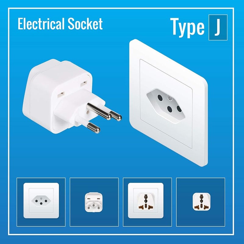 Frienda UK to Switzerland Plug Adapters Switzerland Power Converter Grounded Universal Travel Adapter 3 Pin Switzerland International Type J Plug for Switzerland Liechtenstein (White,4 Pieces) - Image 5