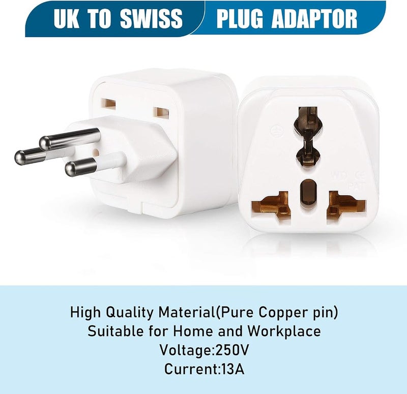 Frienda UK to Switzerland Plug Adapters Switzerland Power Converter Grounded Universal Travel Adapter 3 Pin Switzerland International Type J Plug for Switzerland Liechtenstein (White,4 Pieces) - Image 3
