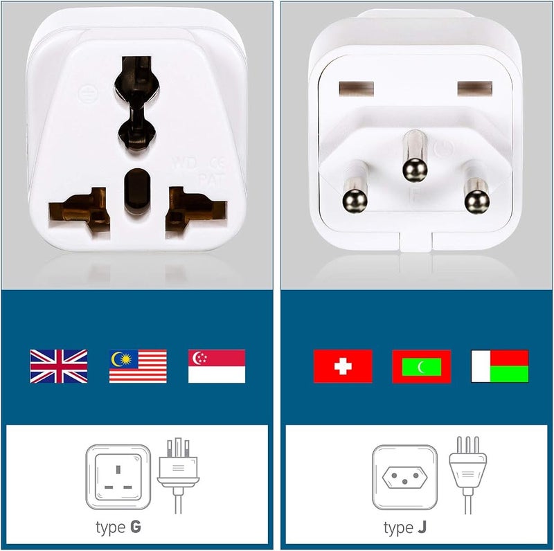 Frienda UK to Switzerland Plug Adapters Switzerland Power Converter Grounded Universal Travel Adapter 3 Pin Switzerland International Type J Plug for Switzerland Liechtenstein (White,4 Pieces) - Image 2