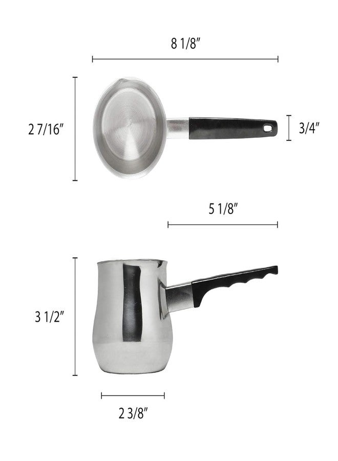 TrueCraftware- 12 oz Stainless Steel Turkish Coffee Decanter with Black Easy-Grip Handle Set of 2- Turkish Coffee Maker Chai Pot Arabic Coffee Pot Briki Greek Coffee Pot Greek Briki Cezve Ibrik - Image 5