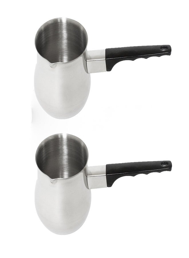 TrueCraftware- 12 oz Stainless Steel Turkish Coffee Decanter with Black Easy-Grip Handle Set of 2- Turkish Coffee Maker Chai Pot Arabic Coffee Pot Briki Greek Coffee Pot Greek Briki Cezve Ibrik - Image 1