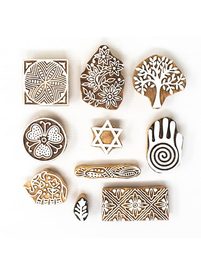 Hashcart Wooden Stamp Block, Printing Stamp Design Set | Block for Printing Saree Border | Dresses, Craft Card Making, Scrapbook, Clay Pottery | Set of 10 - Image 2
