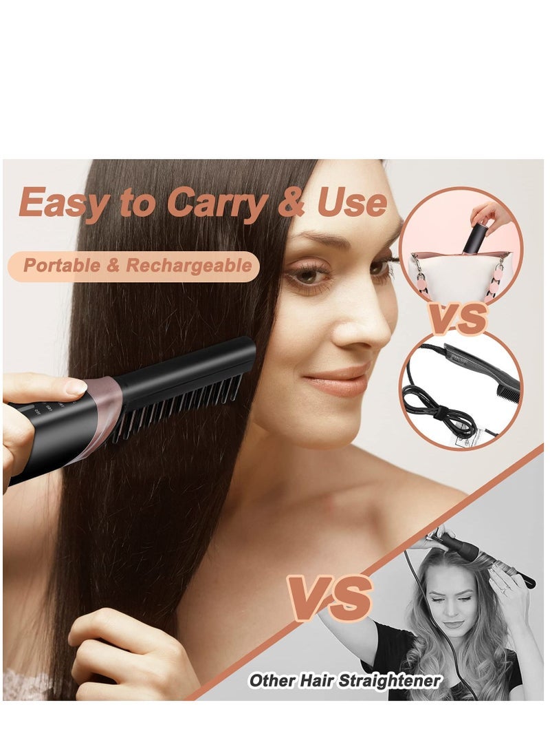 Captaintech Hair Straightener Cordless Hot Brush for Hair Styling for Beard Rechargeable Heated Hair Straightener Brush Black - Image 4