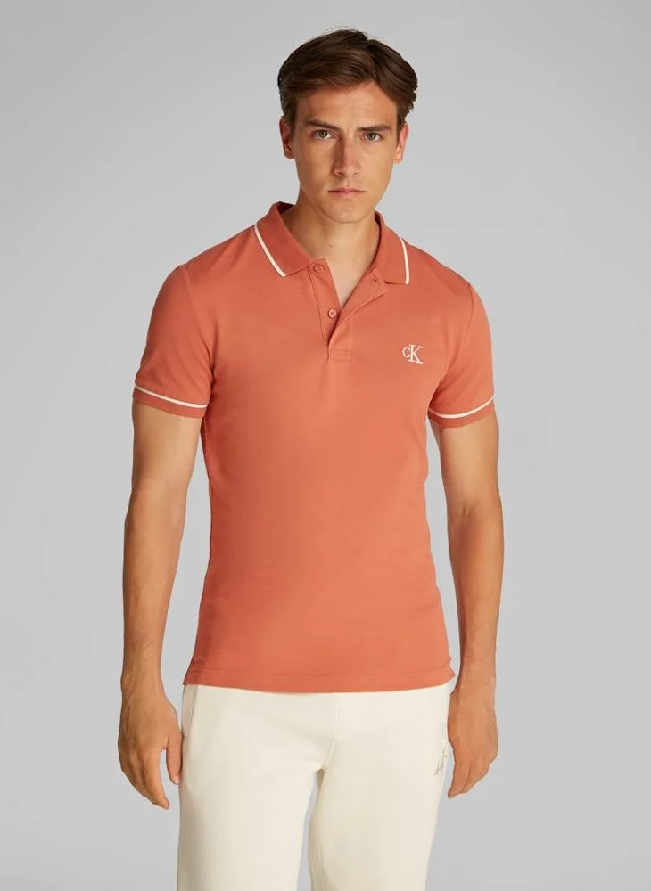 كالفن كلاين جينز Graphic Print Collared Neckline Polo Shirt