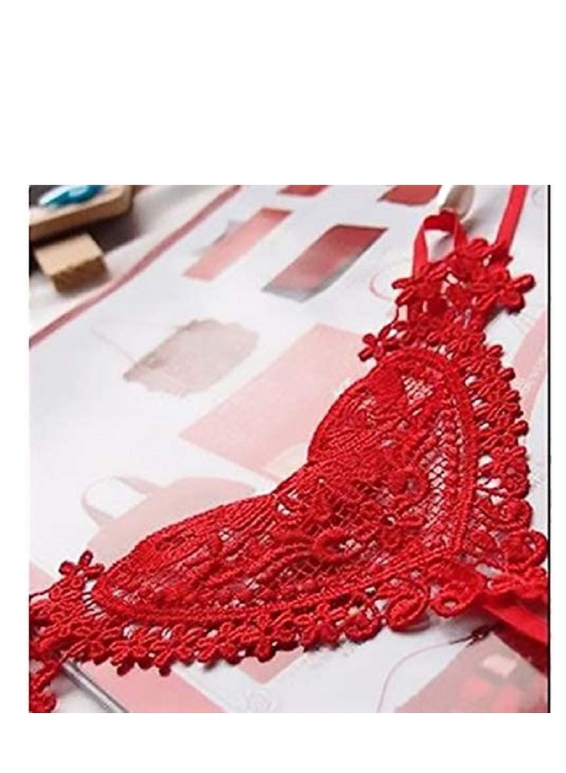 Women Floral Lace  Scallop Trim Briefs Underwear Panties With pearl  - Image 2