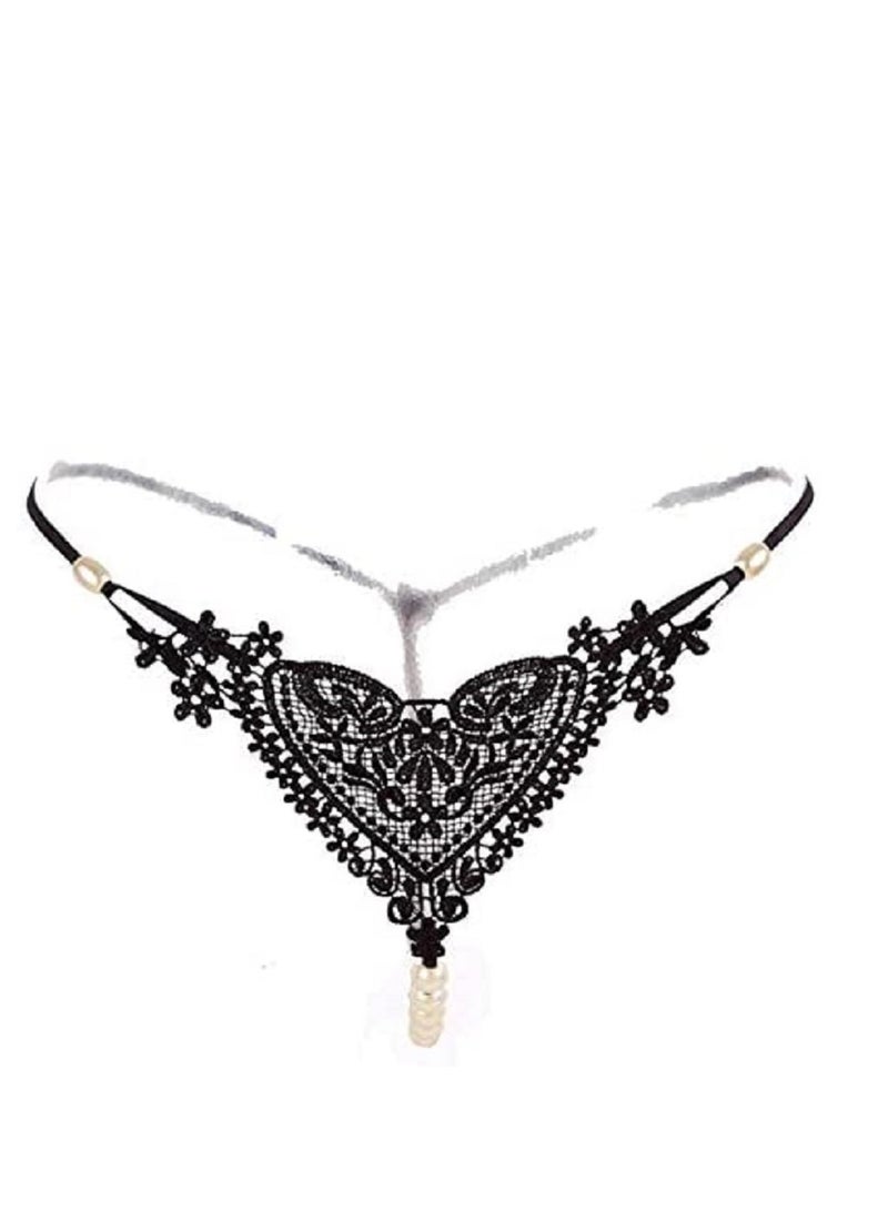 Women Floral Lace  Scallop Trim Briefs Underwear Panties With pearl  - Image 3