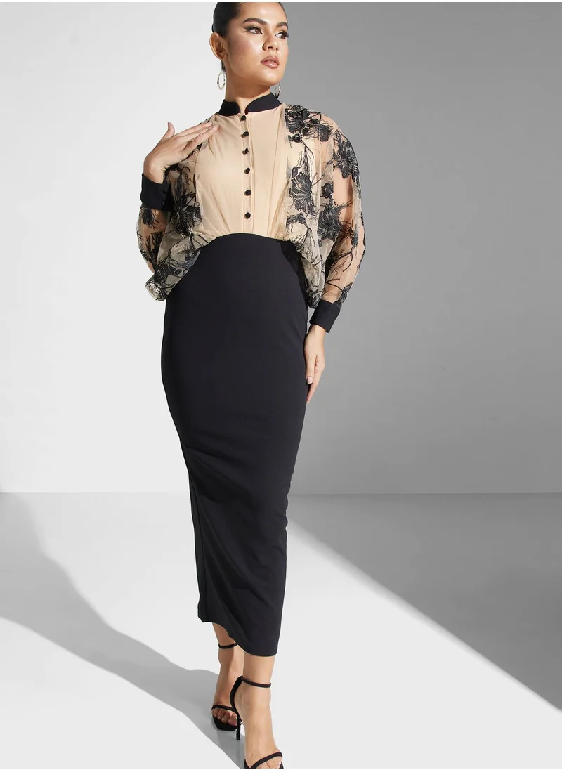 Threadz by Ajooni Floral Overlay Column Dress