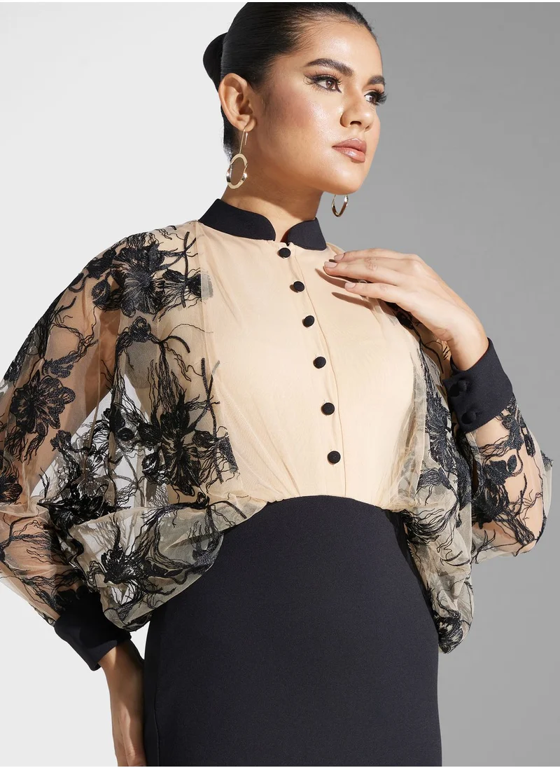 Threadz by Ajooni Floral Overlay Column Dress