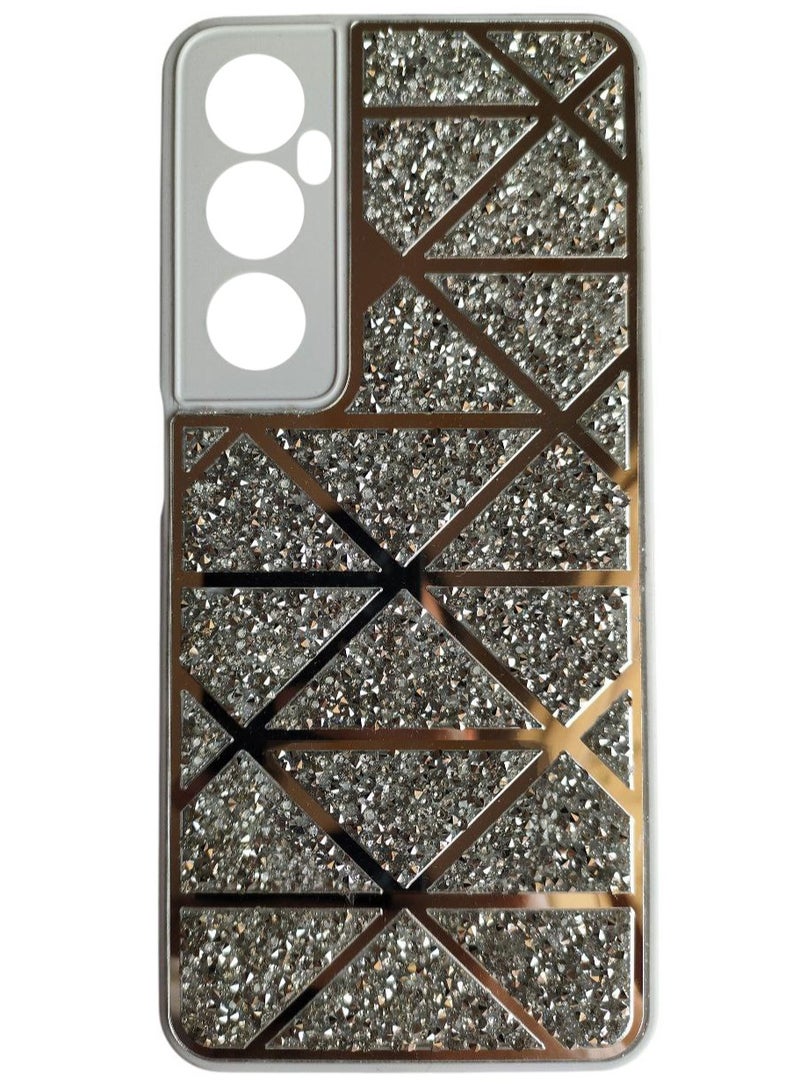 Rhinestone Embroidered Phone Case for Women Compatible with Realme C65 4G - Silver