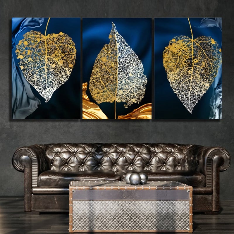 Marktna Three modern canvas prints with a leaf design and a hollow frame, measuring (90×40), three pieces - Image 1