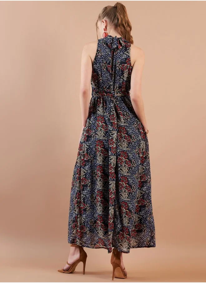 مرفوعة Women Fit and Flared Casual Floral Print Maxi Dress