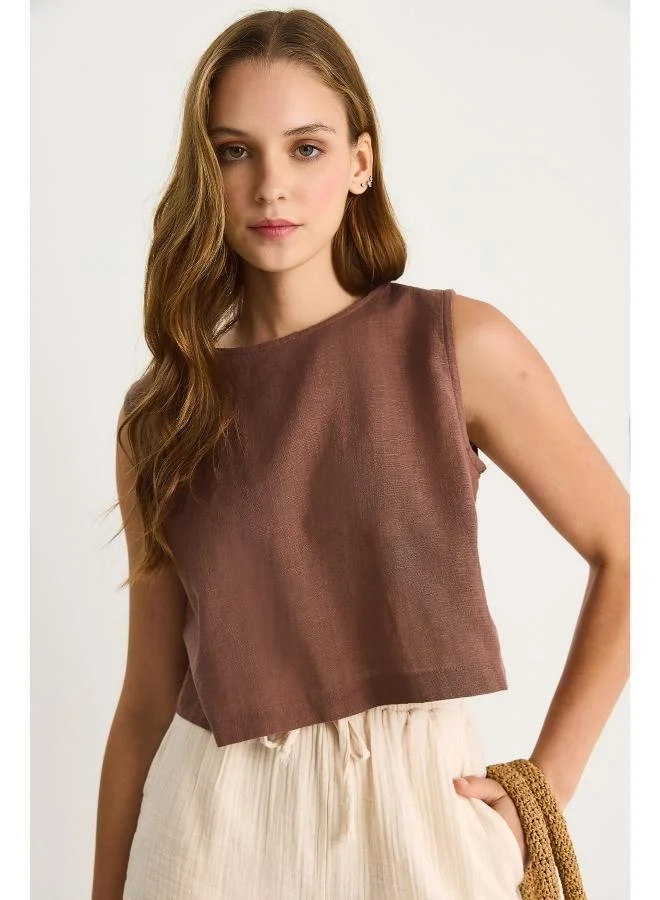 Ginger Linen Blend Relaxed Fit Top