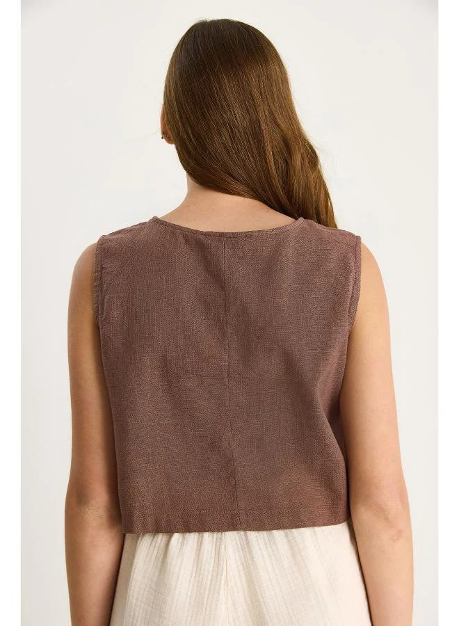 Ginger Linen Blend Relaxed Fit Top