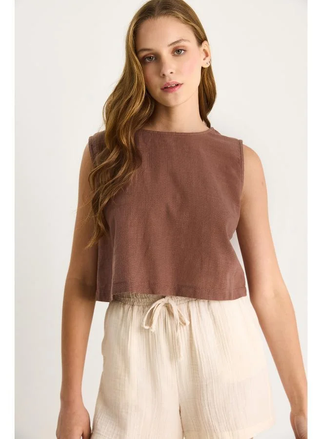 Ginger Linen Blend Relaxed Fit Top