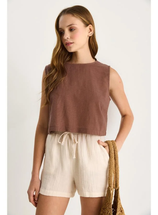 Ginger Linen Blend Relaxed Fit Top