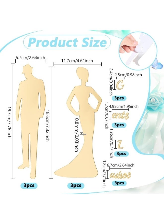 لافتات دورات المياه ذاتية اللصق للسيدات والرجال، لافتات أبواب الحمامات للمنازل والفنادق والمكاتب والمتاجر ومواقف السيارات والمطاعم، لون ذهبي - Image 2