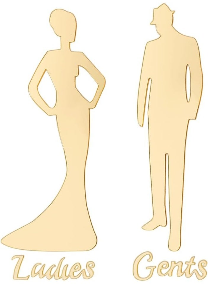 لافتات دورات المياه ذاتية اللصق للسيدات والرجال، لافتات أبواب الحمامات للمنازل والفنادق والمكاتب والمتاجر ومواقف السيارات والمطاعم، لون ذهبي - Image 1